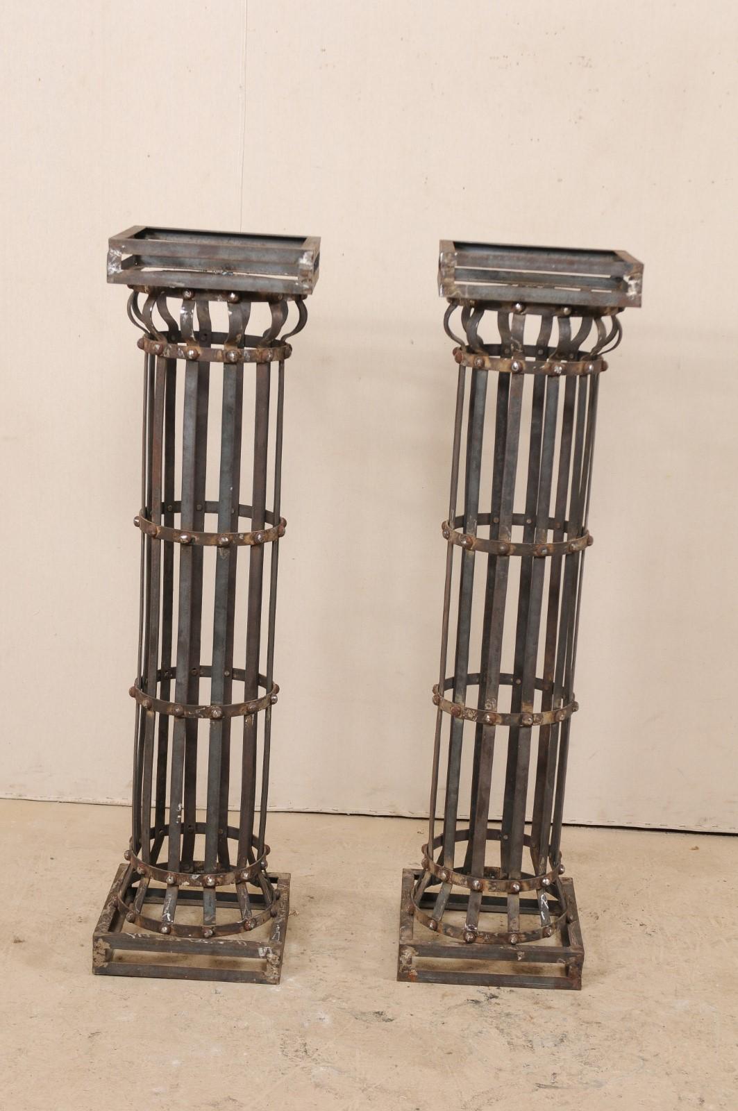 Patinated Pair of Contemporary American Iron Architectural Columns