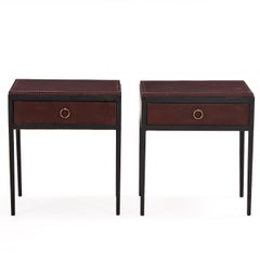 Pair of Contemporary Argentine Leather and Iron Nightstands