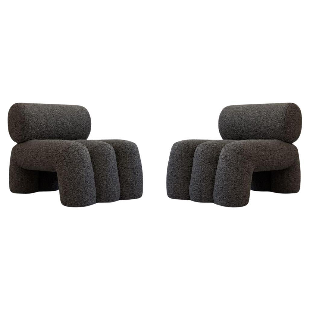 Paar Contemporary Armchairs, Modell Foku - Farbe Deep Taupe - Curly Fabric.