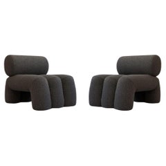 Pair of Contemporary Armchairs, Model Foku - Deep Taupe Colour - Curly Fabric.