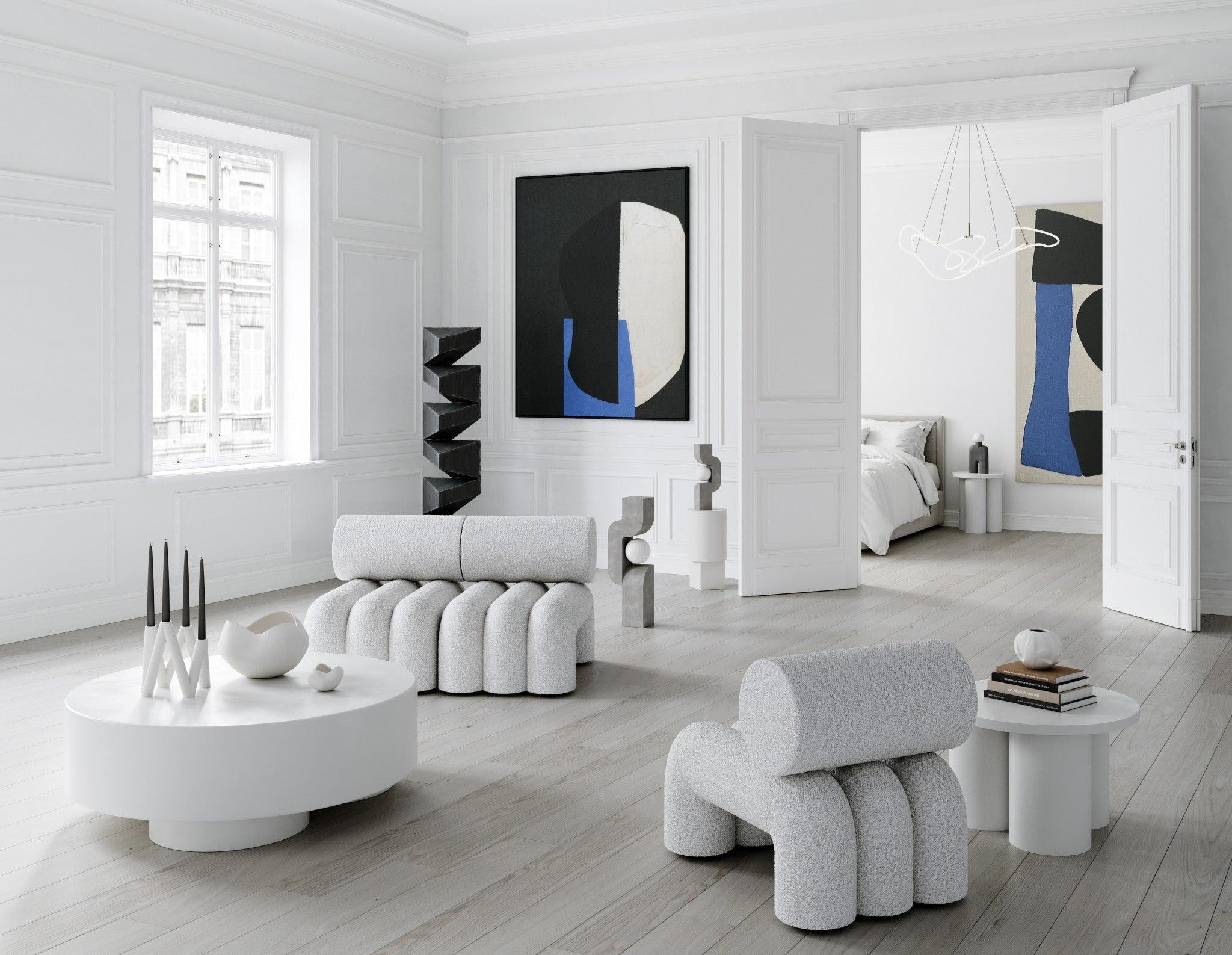 Paar Contemporary Sessel, Modell Foku, Farbe Off-White, Curly Fabric . im Angebot 5