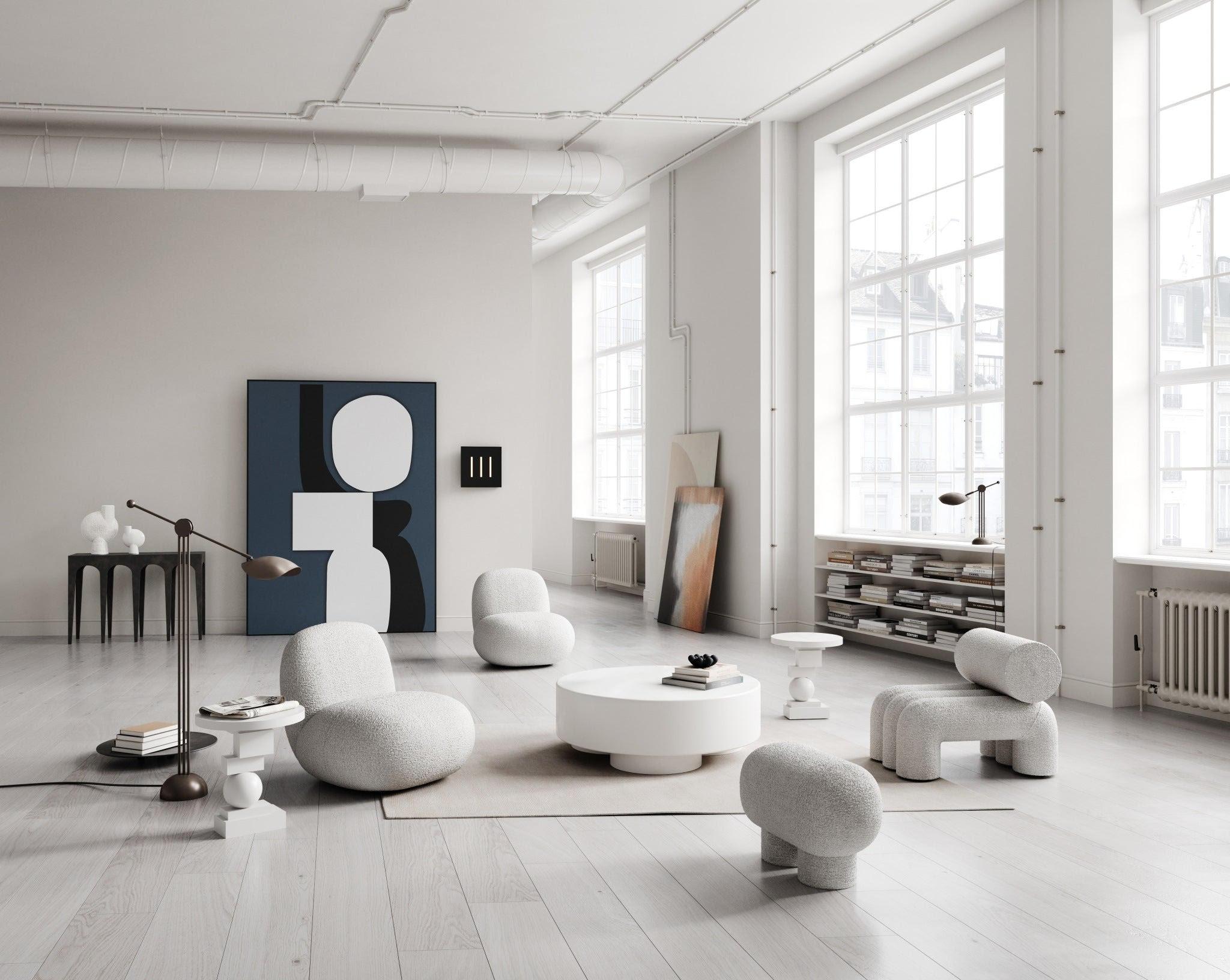 Paar Contemporary Sessel, Modell Foku, Farbe Off-White, Curly Fabric . im Angebot 9