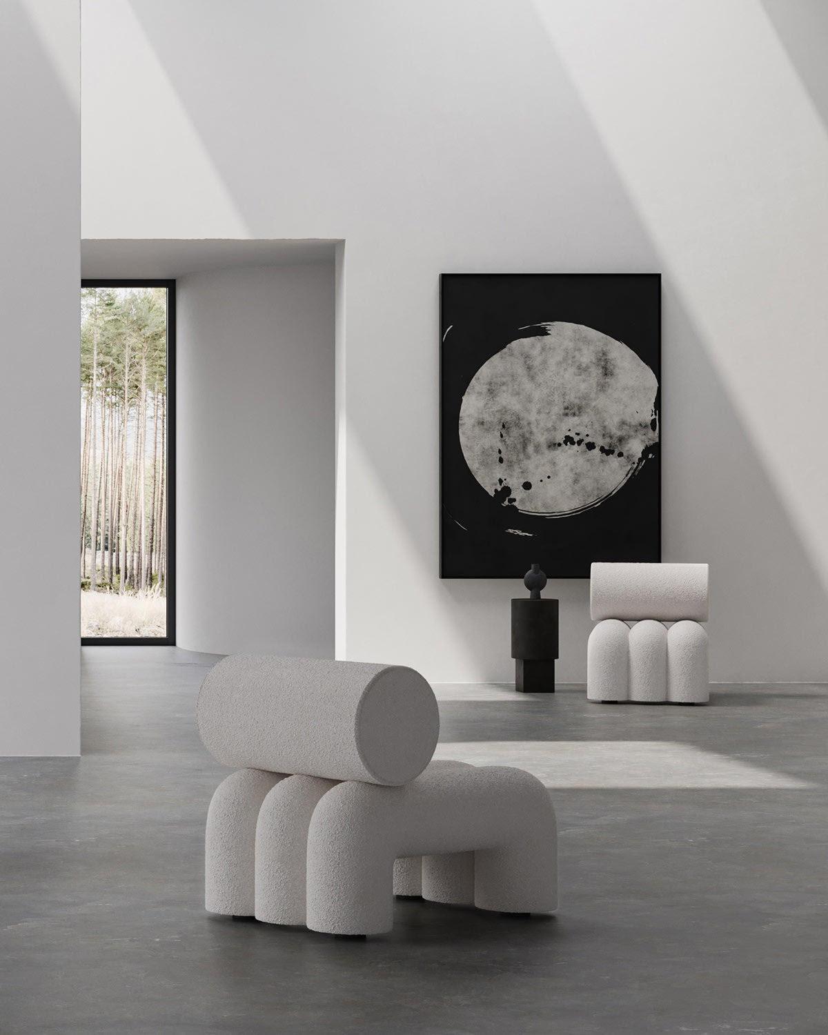 Paar Contemporary Sessel, Modell Foku, Farbe Off-White, Curly Fabric . (Bouclé) im Angebot