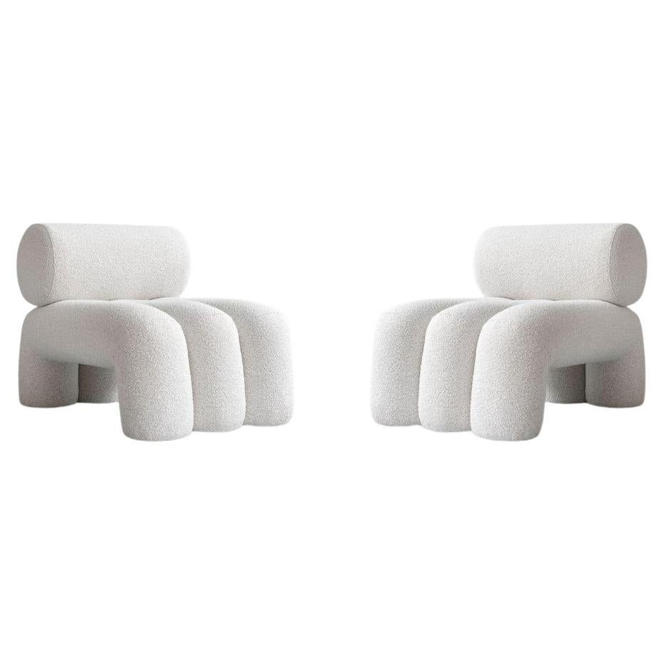 Paar Contemporary Sessel, Modell Foku, Farbe Off-White, Curly Fabric . im Angebot