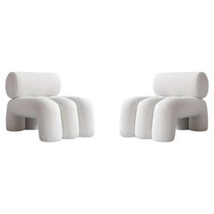 Pair of Contemporary Armchairs, Model Foku, Off-White Colour, Curly Fabric .
