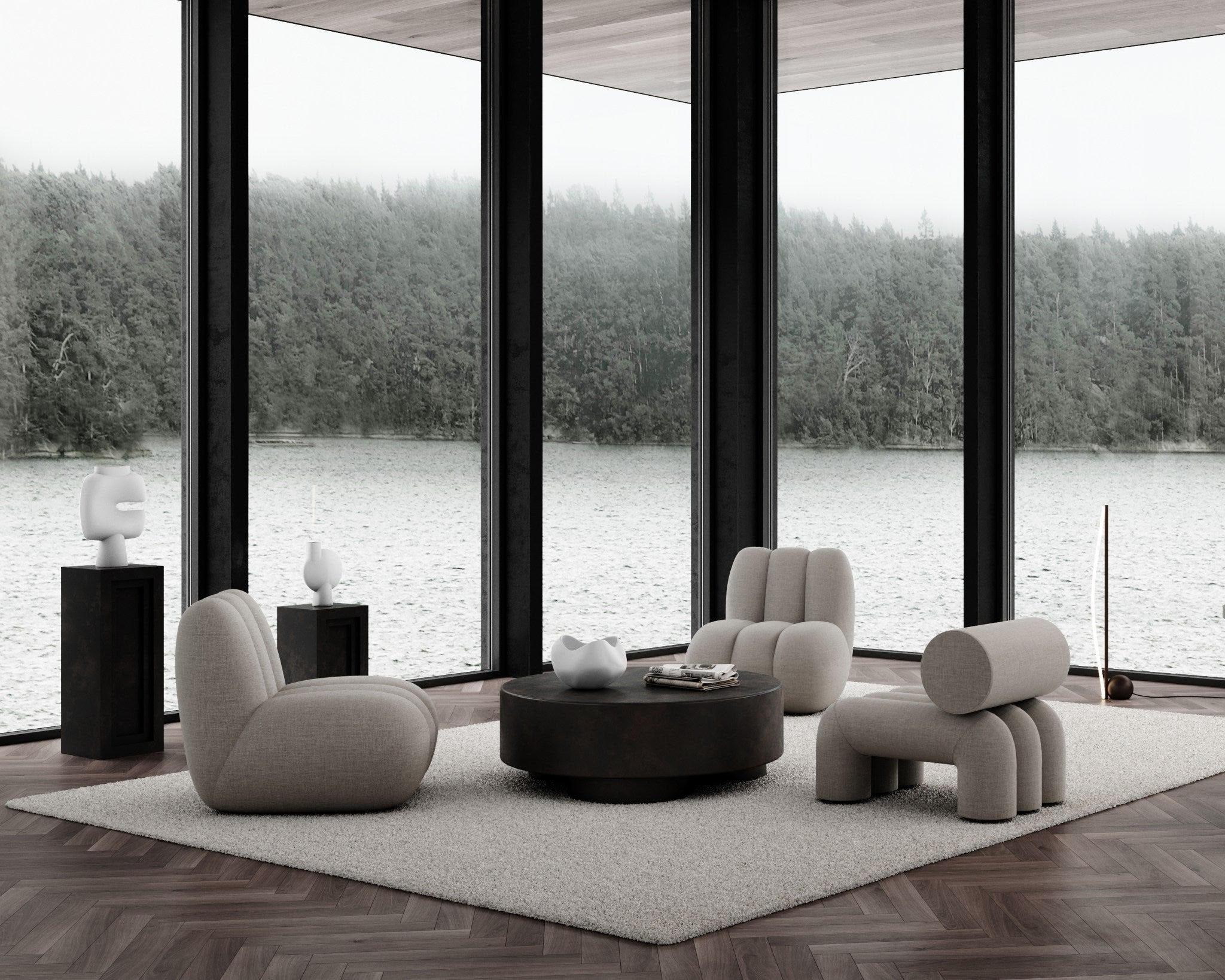 Paire de fauteuils contemporains - Couleur taupe - Tissu résistant au soleil en vente 4