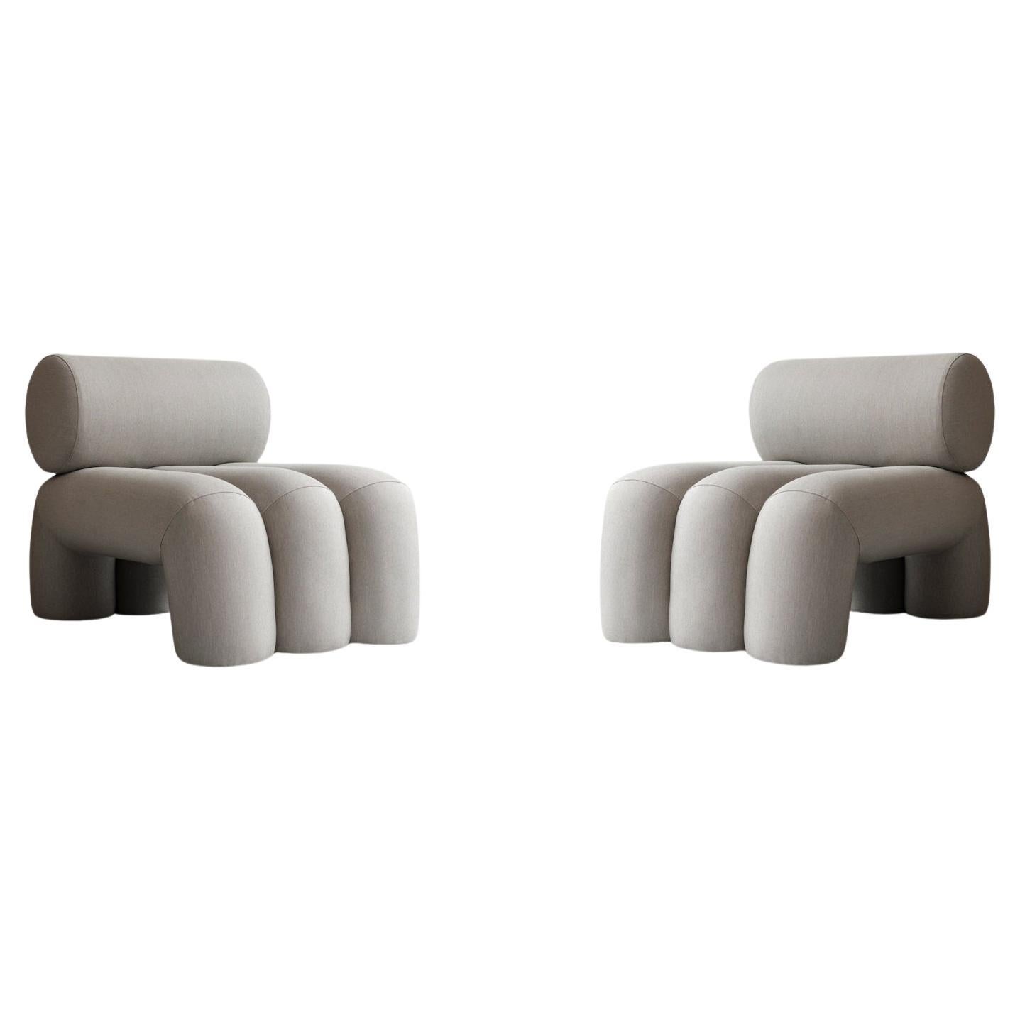 Paar Contemporary Sessel - Farbe Taupe - Sonnenbeständiger Stoff