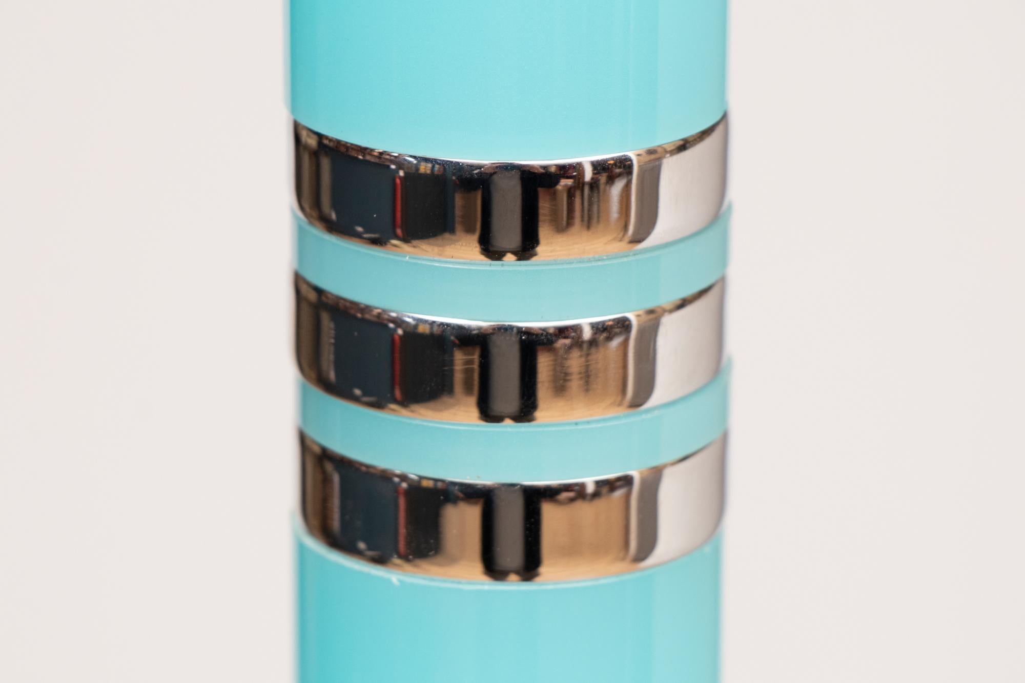 British Contemporary Chrome Acrylic Art Deco Style Blue Uplighters For Sale