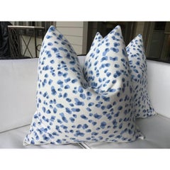 Pair of Contemporary Ballard Designs "Mira" Blue & White Droplet Pillows, 21”