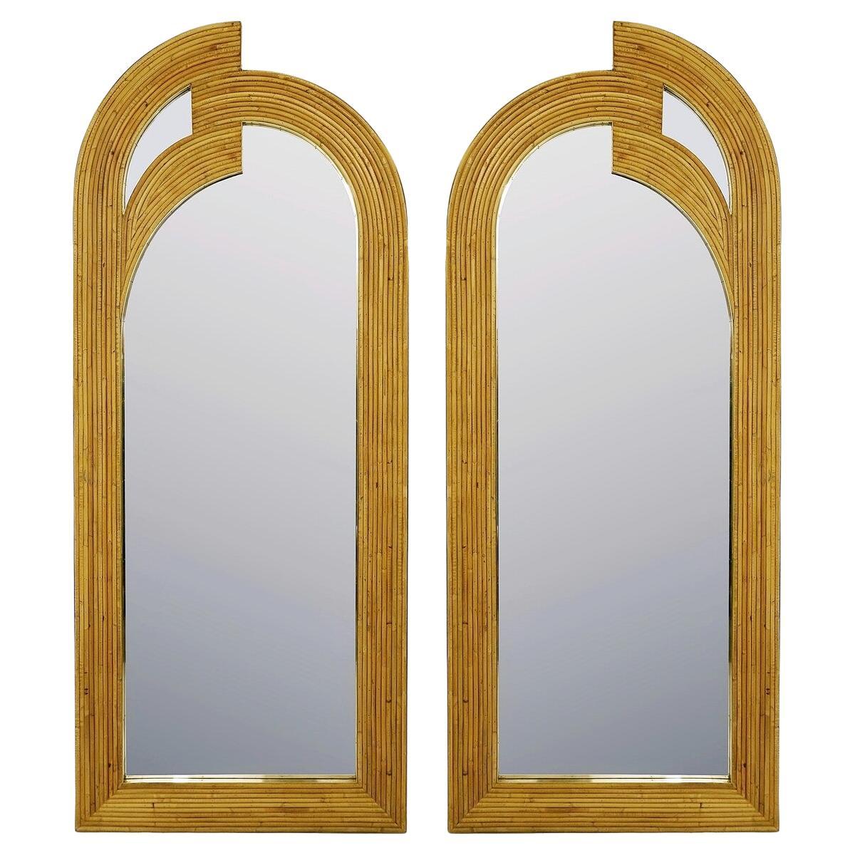 Pair of Contemporary Bamboo and Brass Italian Mirrors