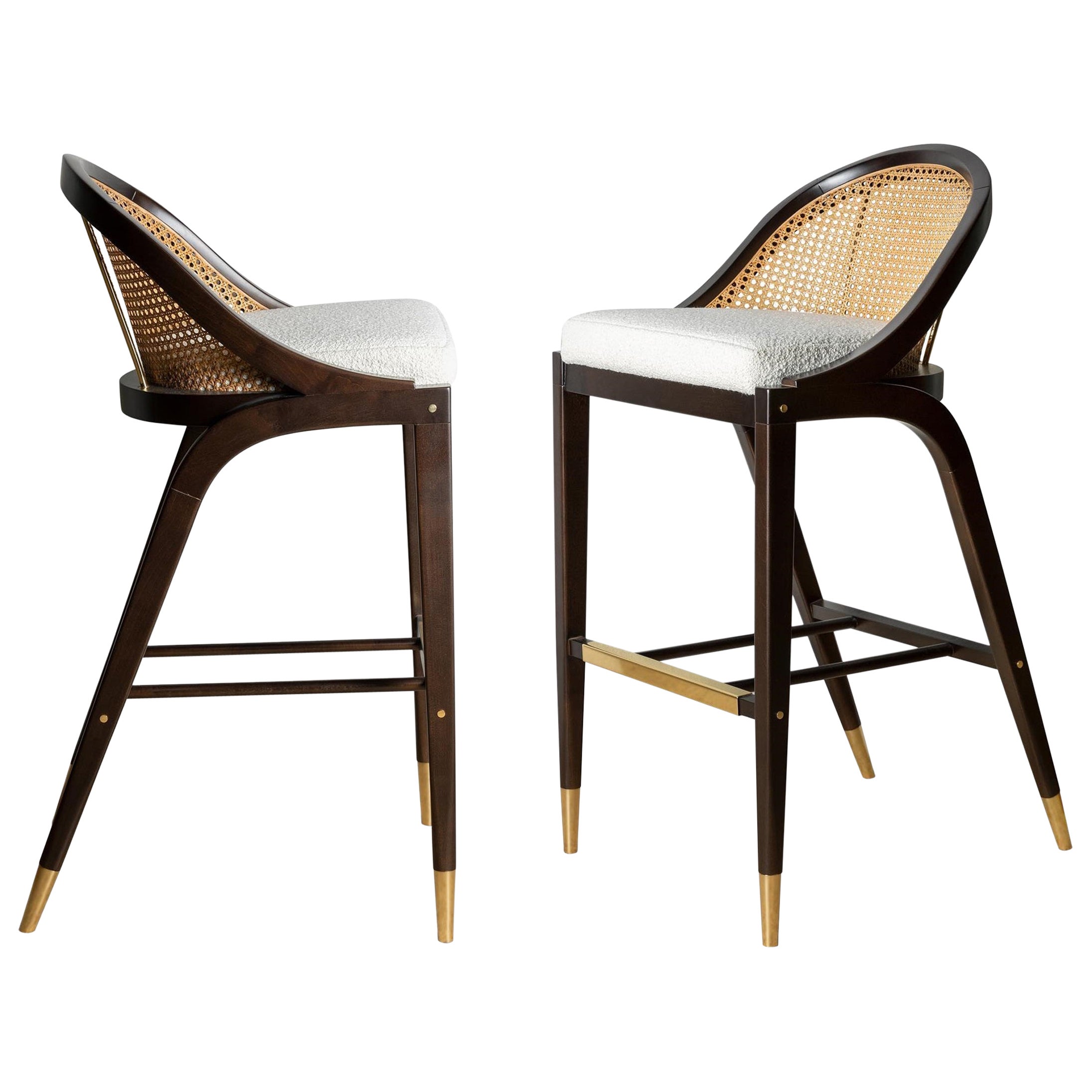 Paire de tabourets de bar contemporains en rotin naturel en vente