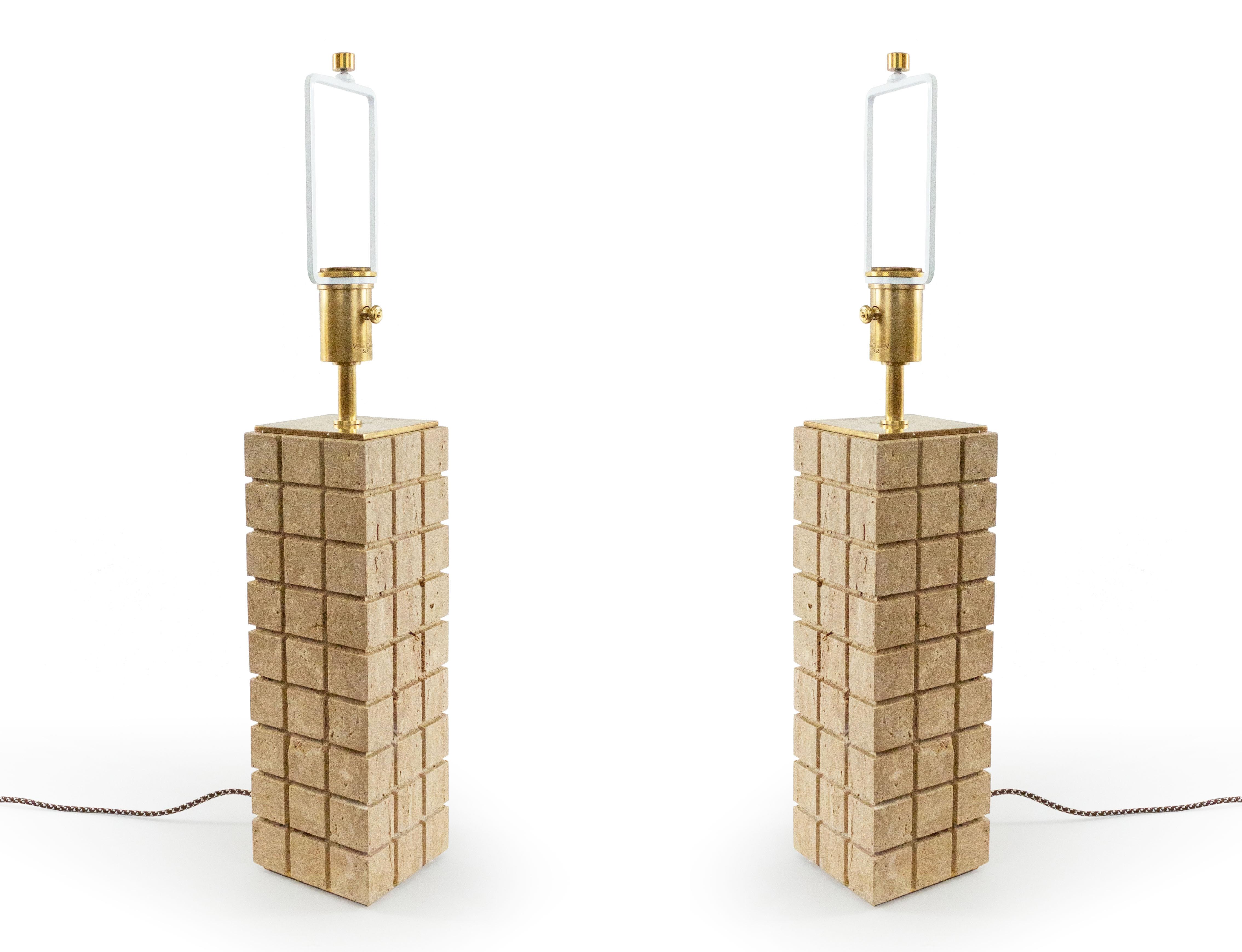 Pair of Contemporary Beige Stone Table Lamps 1