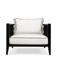 Pair of Contemporary Black Aluminum Outdoor Armchair with Sunbrella Cushions