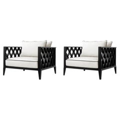 Pair of Contemporary Black Aluminum Outdoor Armchair with Sunbrella Cushions
