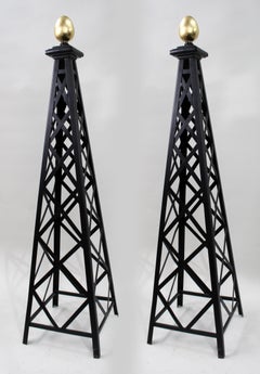 Pair of Contemporary Black and Gold Architectural Obelisks
