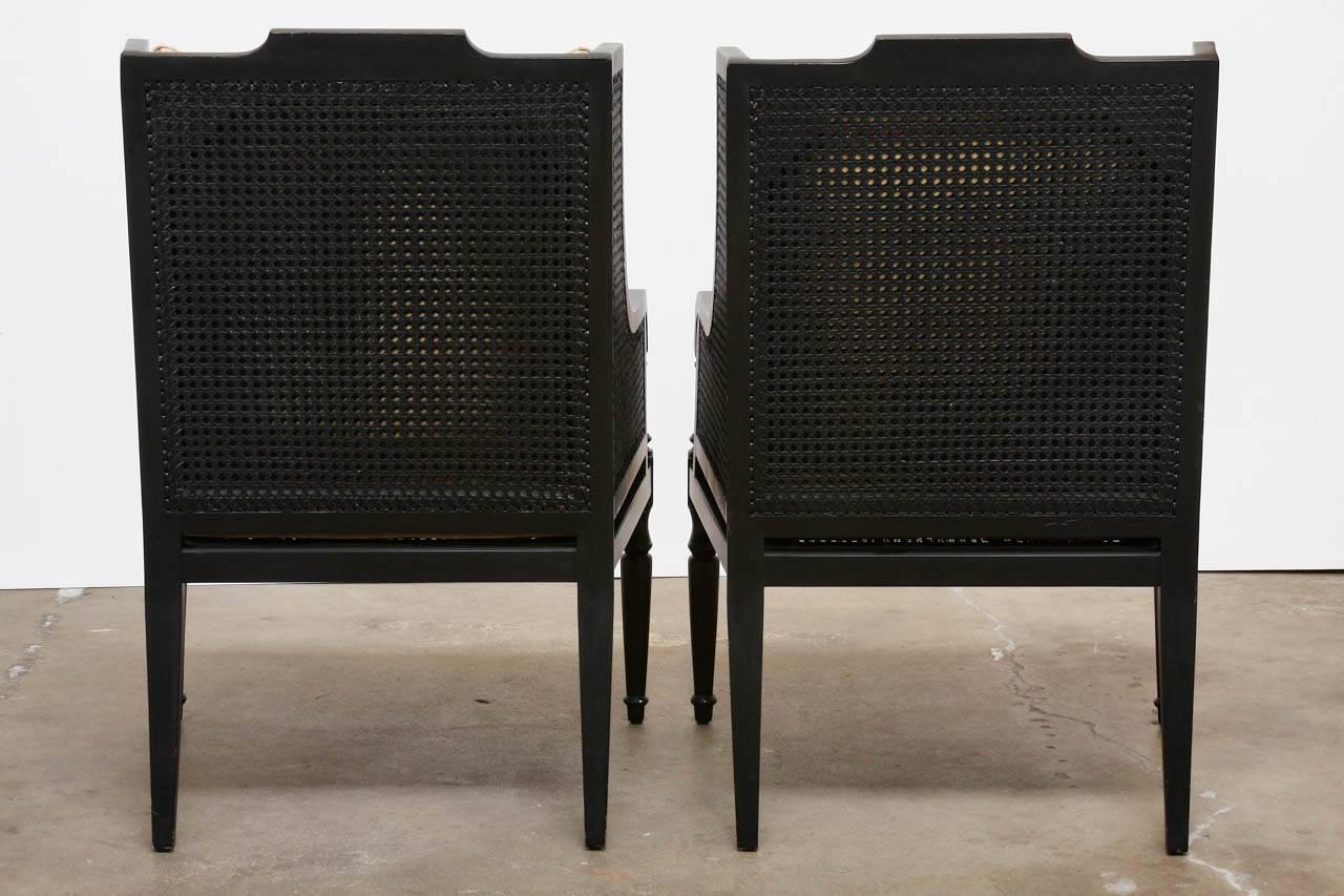 Pair of Contemporary Black Lacquer Caned Wing Chairs 6