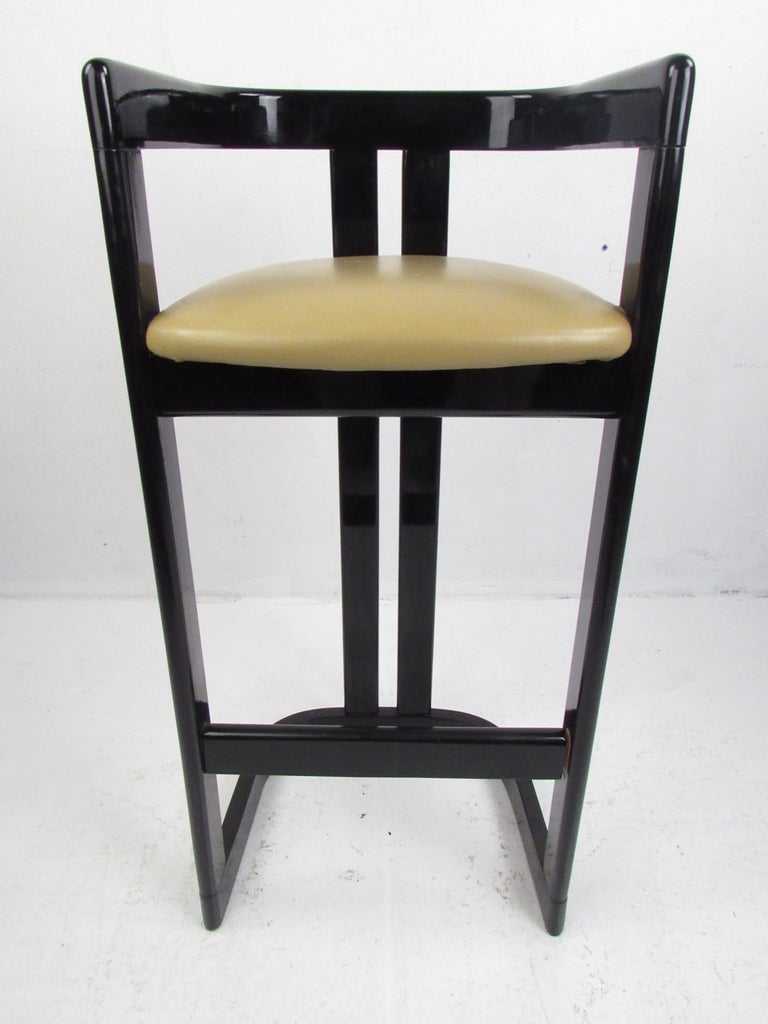 Pair of Contemporary Black Lacquer Counter Stools For Sale at 1stDibs