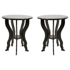 Pair of Contemporary Black Painted Large Circular End Tables