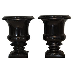 Pair of Contemporary Black Stone Porphry Urns