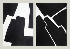 Pair of Contemporary Black & White Abstract Paintings