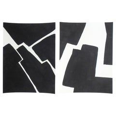 Pair of Contemporary Black & White Abstract Paintings