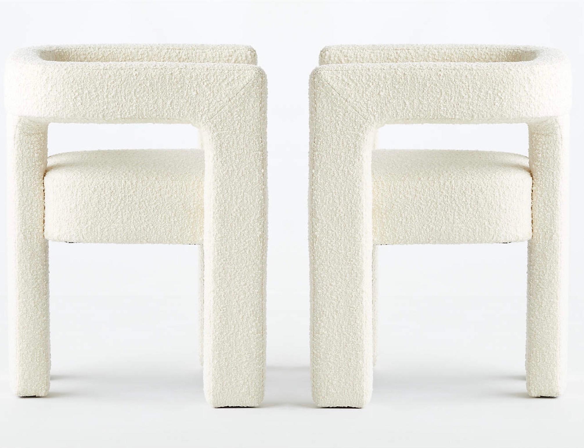 Mid-Century Modern Pair of Contemporary Boucle Armchairs in Ivory by Caleb Zipperer