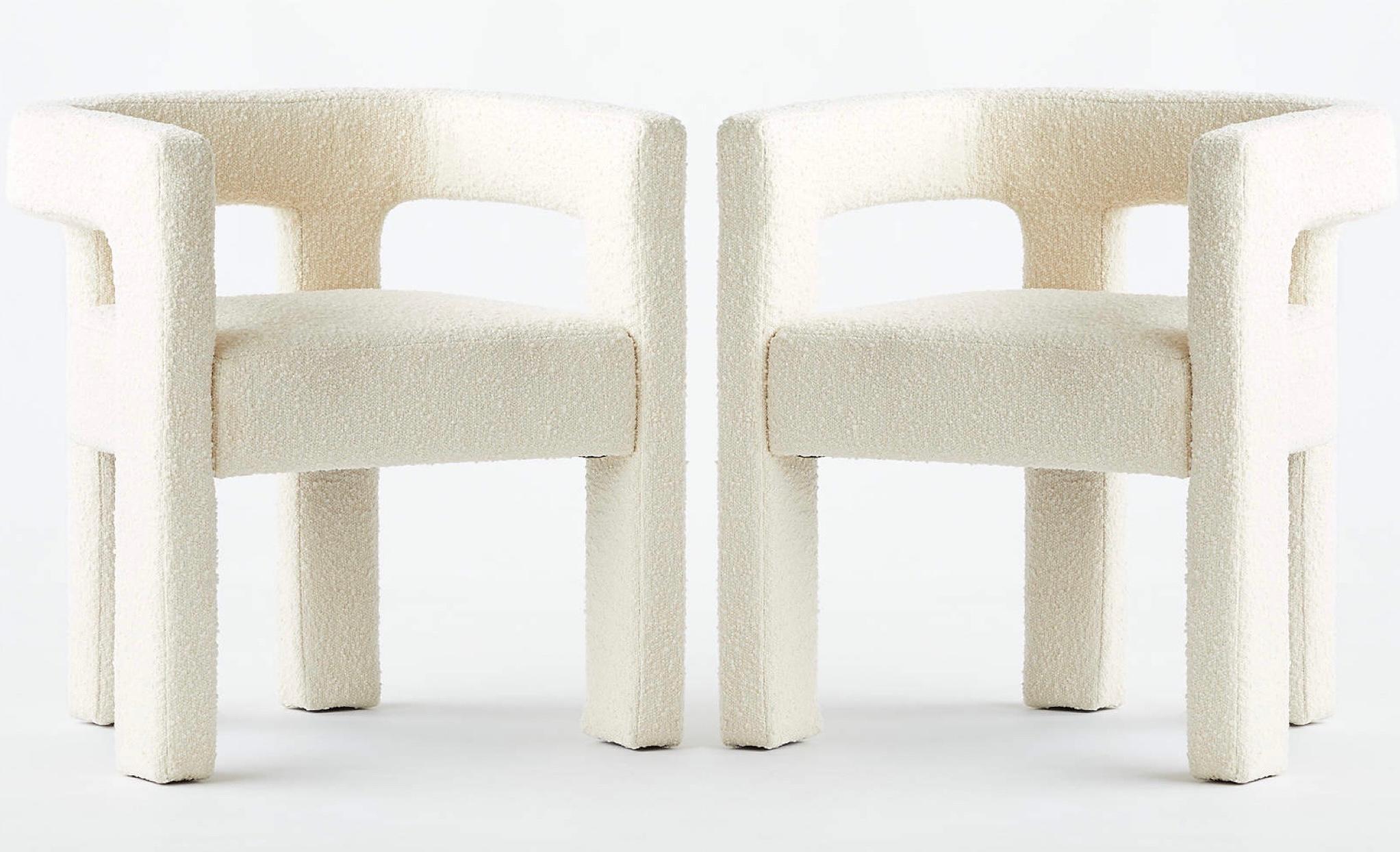 American Pair of Contemporary Boucle Armchairs in Ivory by Caleb Zipperer
