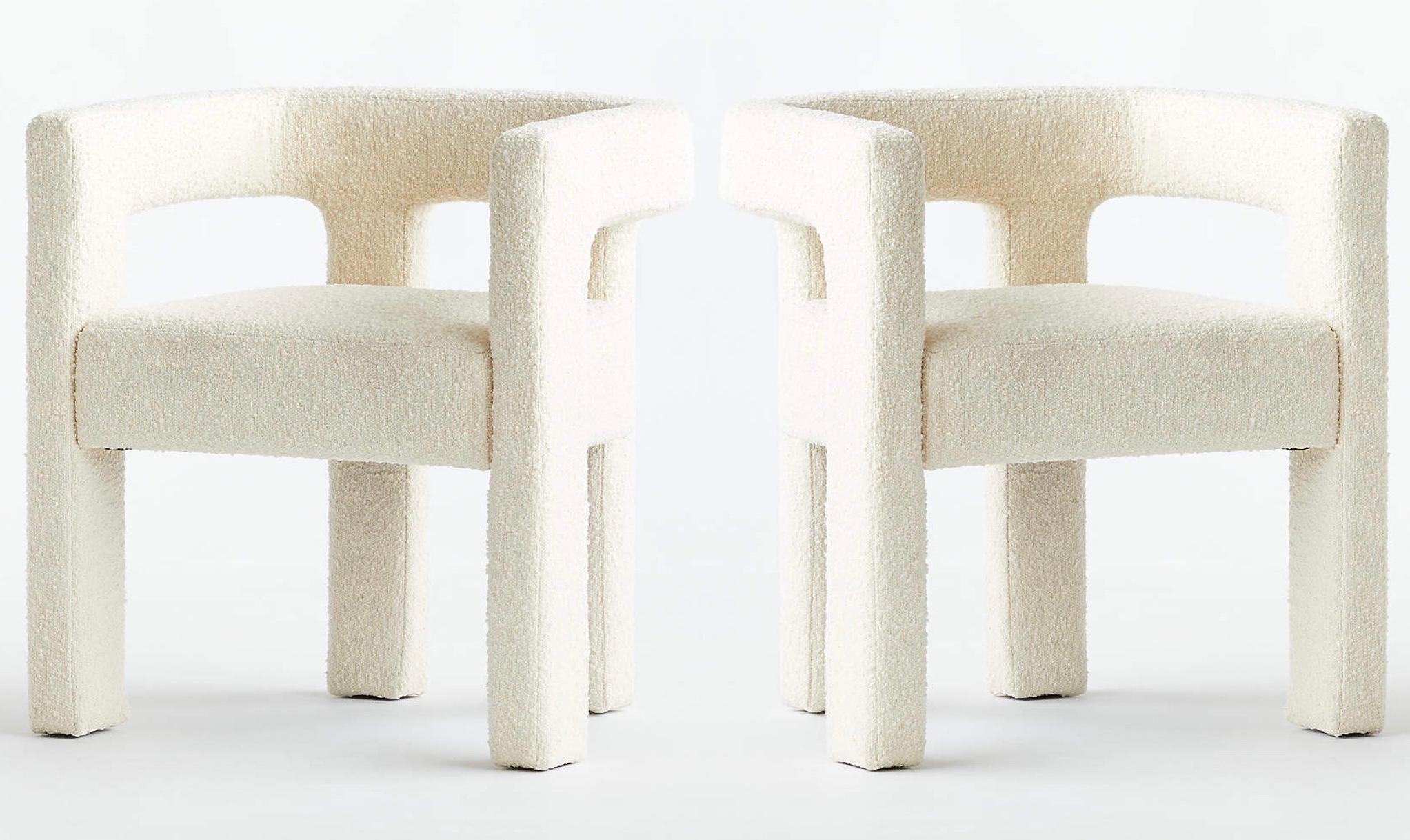 Hand-Crafted Pair of Contemporary Boucle Armchairs in Ivory by Caleb Zipperer