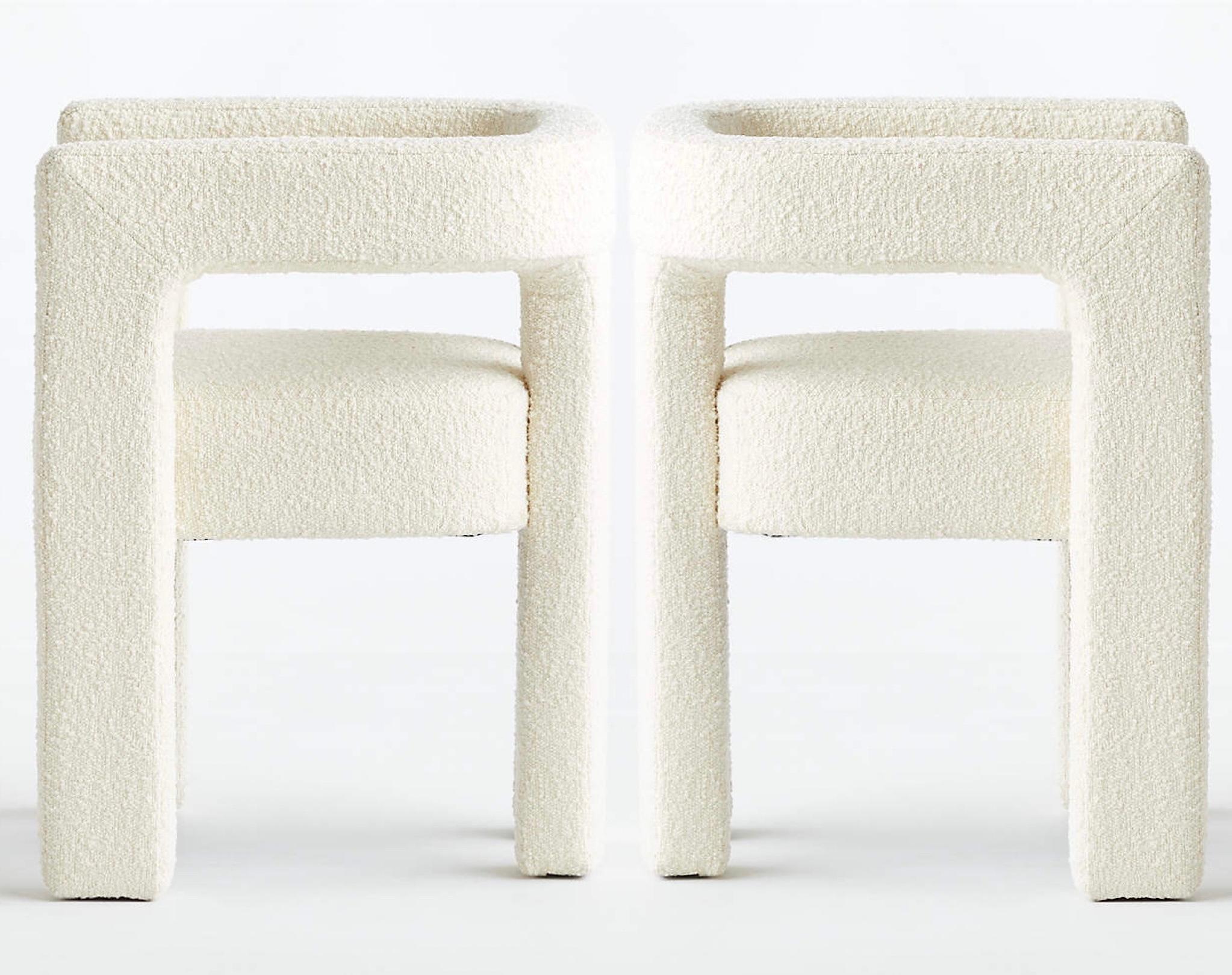 Pair of Contemporary Boucle Armchairs in Ivory by Caleb Zipperer In Good Condition In Fort Lauderdale, FL
