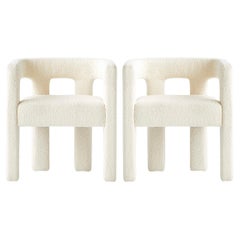 Pair of Contemporary Boucle Armchairs in Ivory by Caleb Zipperer