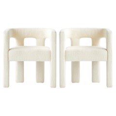 Pair of Contemporary Boucle Armchairs in Ivory by Caleb Zipperer