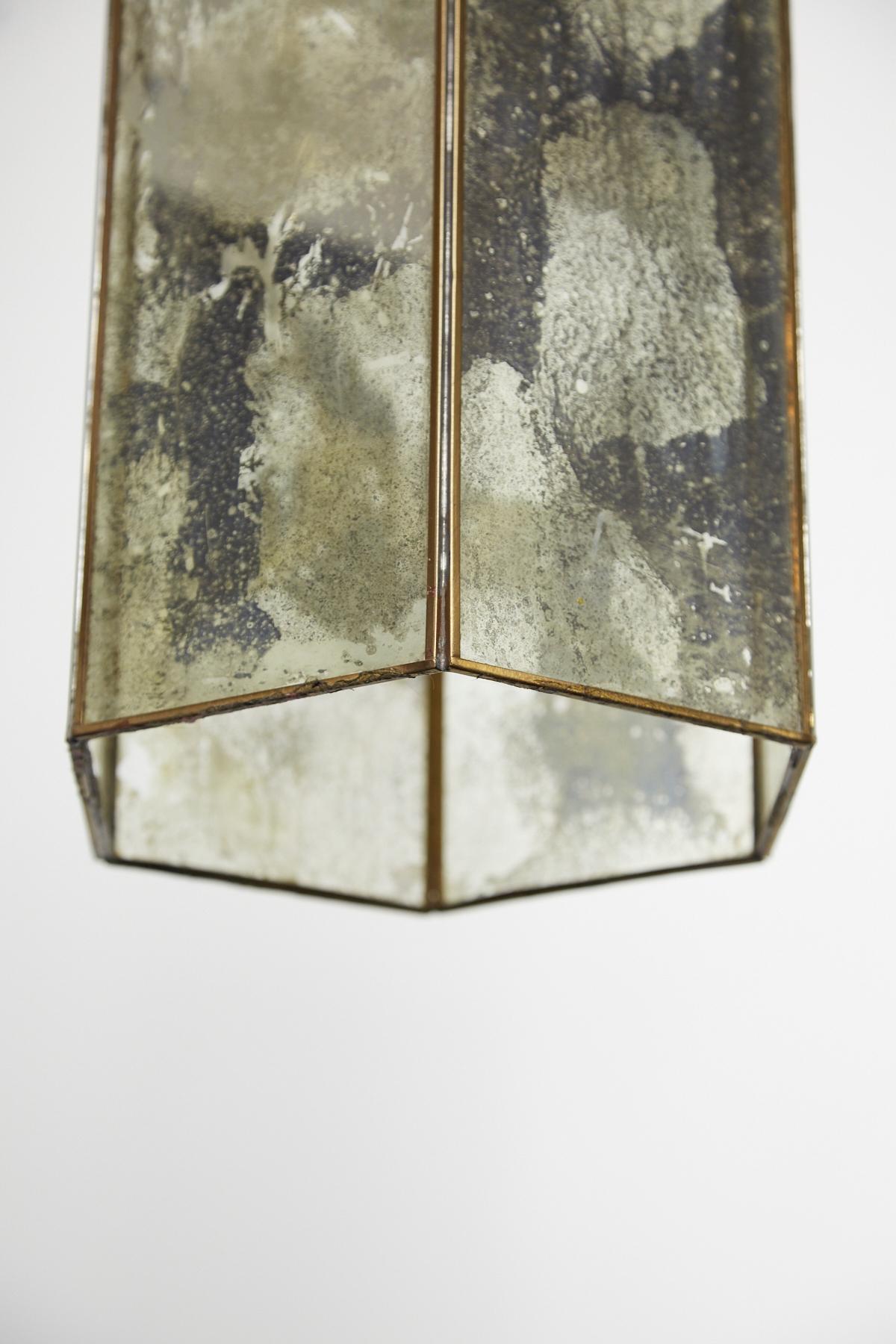 Pair of Contemporary Brass and Mercury Style Glass Pendant Lamps or Lanterns 4