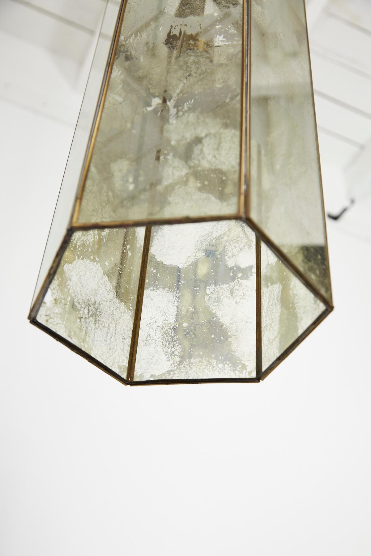 Pair of Contemporary Brass and Mercury Style Glass Pendant Lamps or Lanterns 8