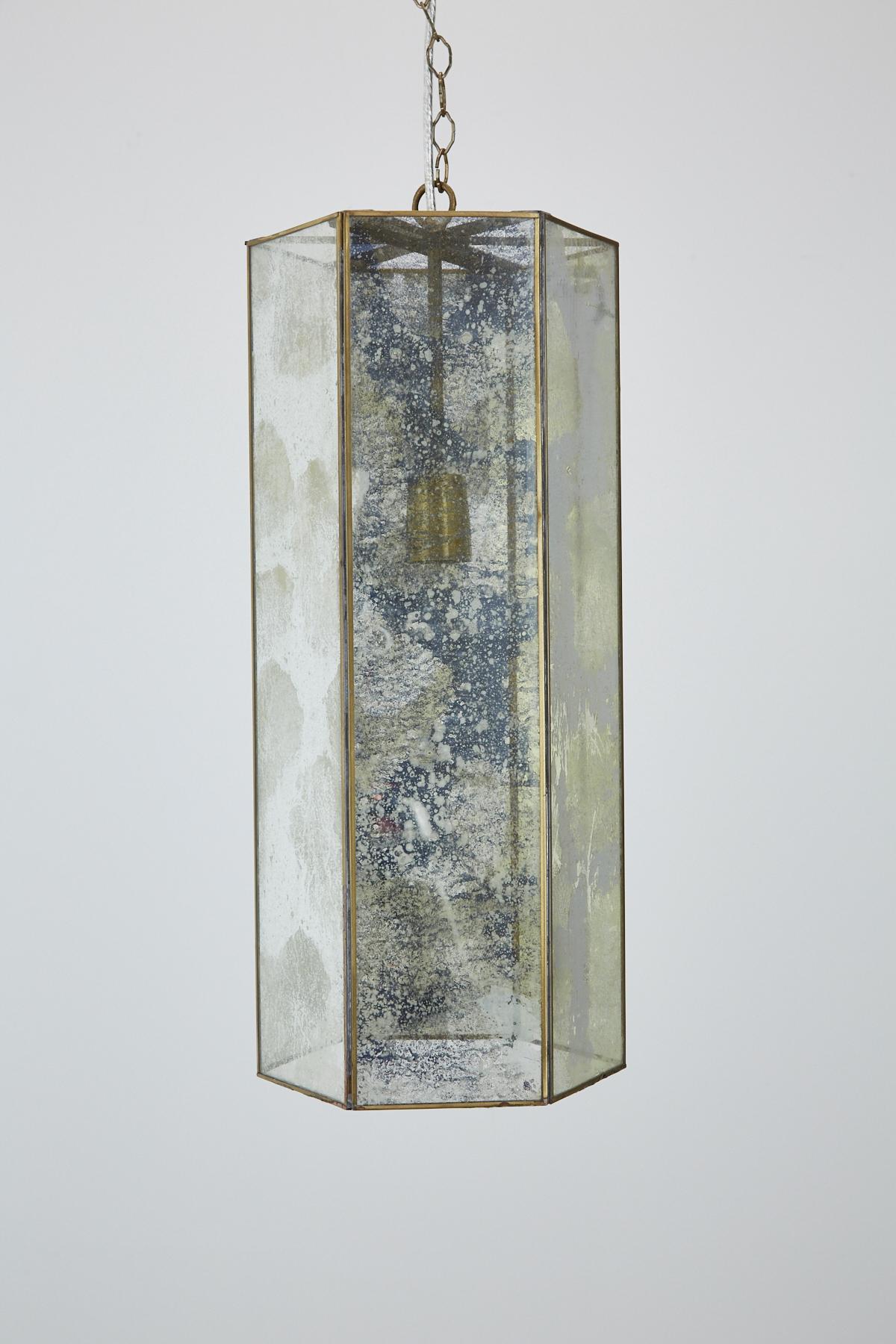 Pair of Contemporary Brass and Mercury Style Glass Pendant Lamps or Lanterns 2