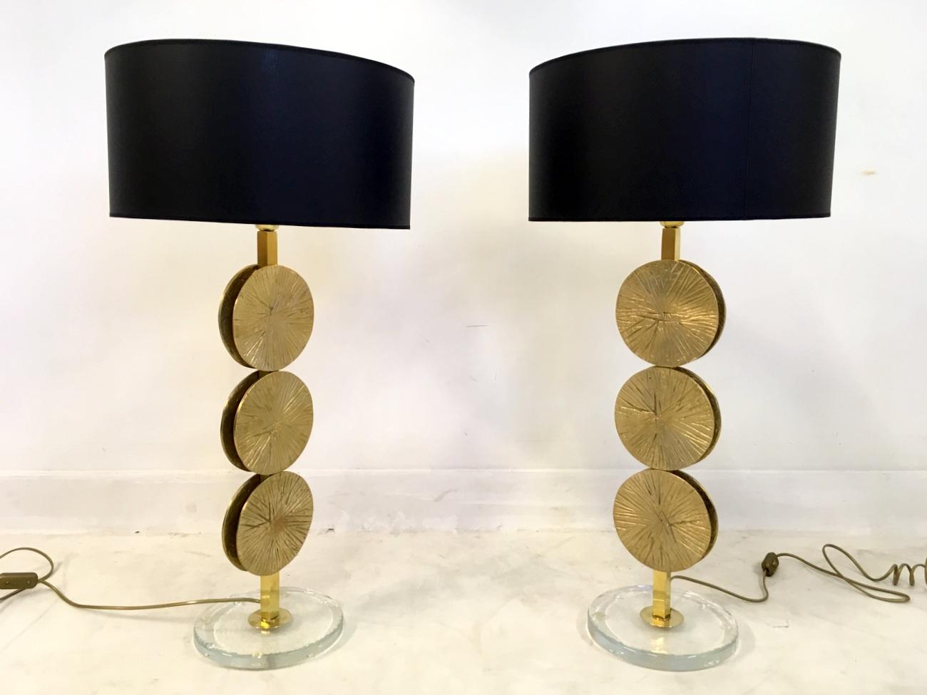 Pair of Contemporary Brass and Murano Glass Table Lamps 5