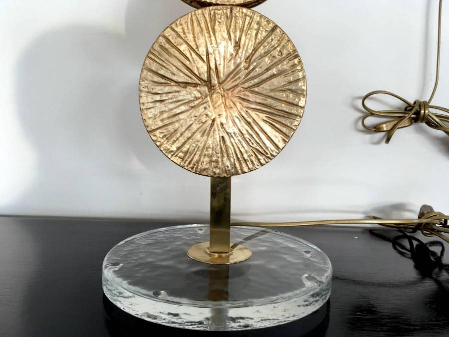 Modern Pair of Contemporary Brass and Murano Glass Table Lamps