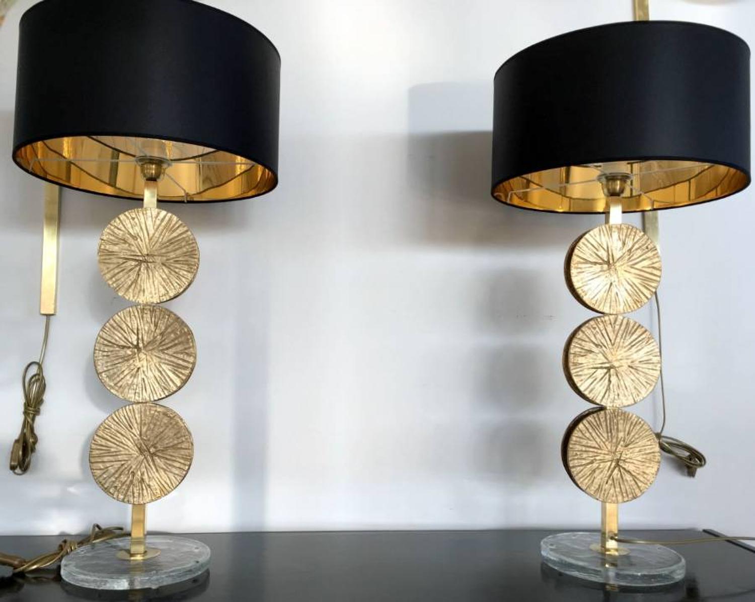 Pair of Contemporary Brass and Murano Glass Table Lamps 3