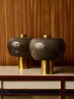 Pair of Contemporary Brass and Smoked Glass Table Lamps