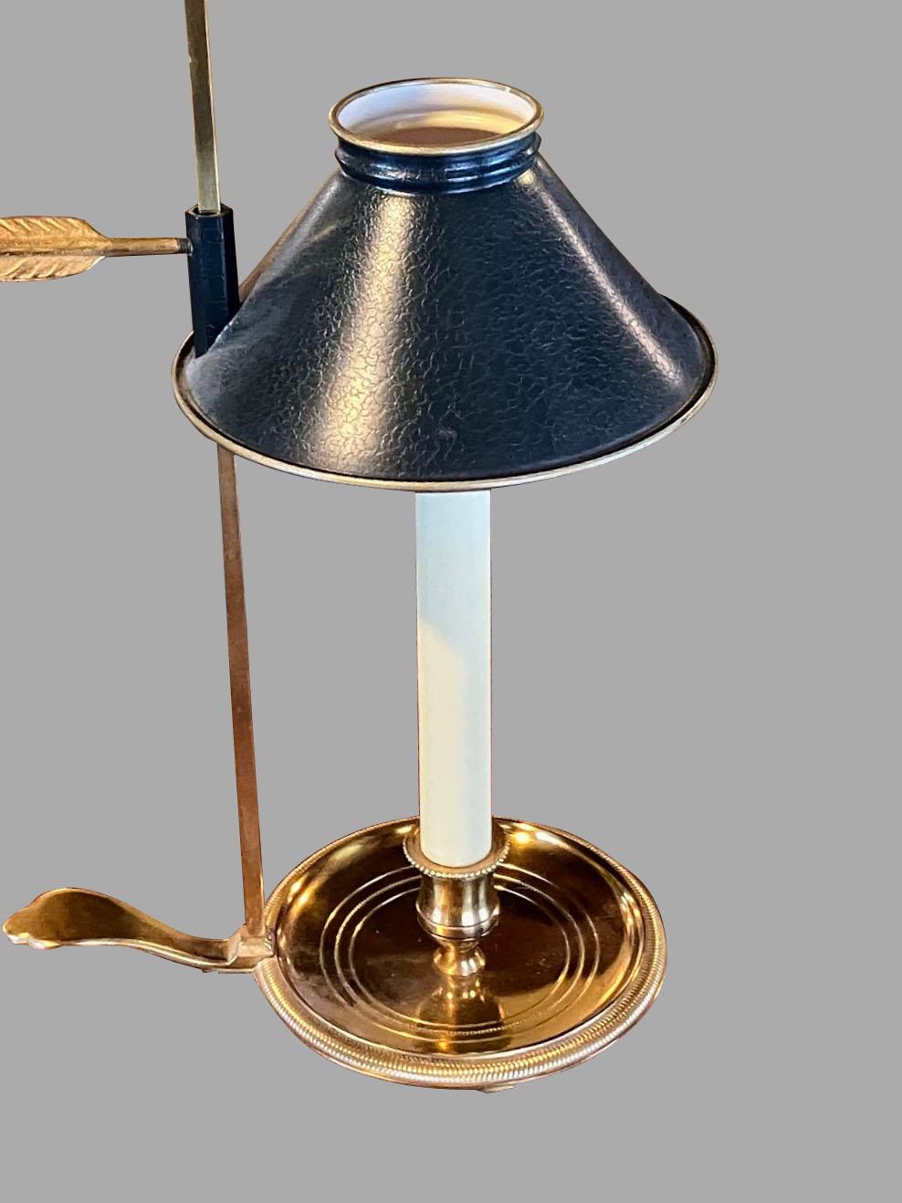 Georgian Pair of Contemporary Brass Chamberstick Lamps with Adjustable Metal Shades