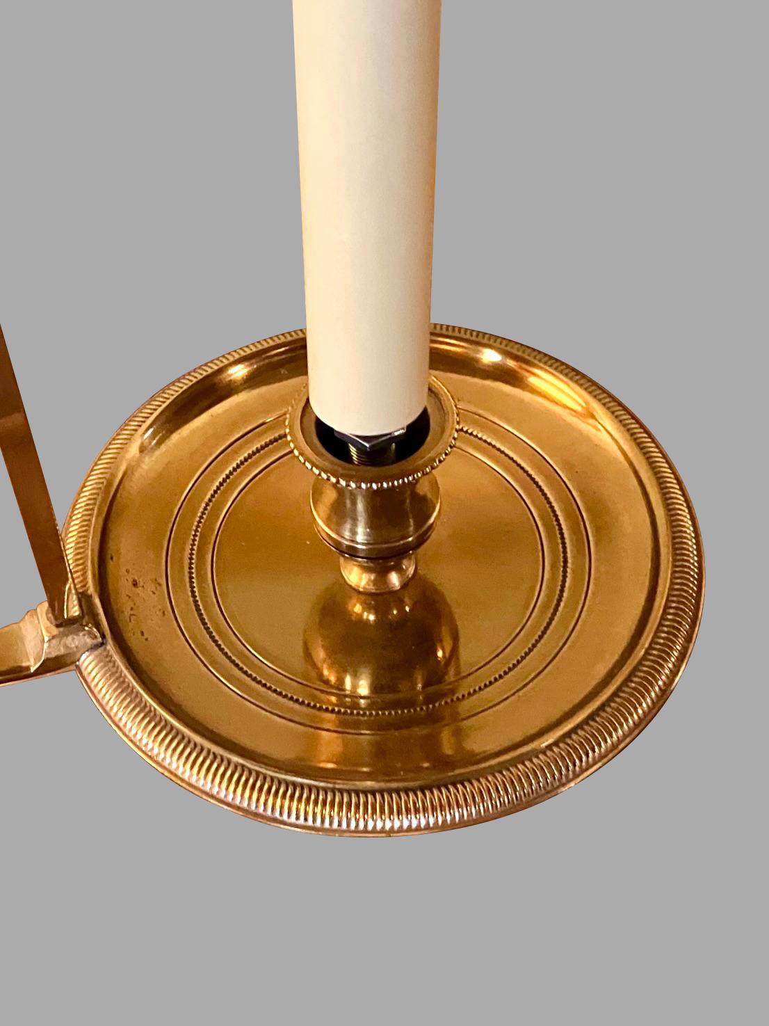 Pair of Contemporary Brass Chamberstick Lamps with Adjustable Metal Shades In Good Condition In San Francisco, CA