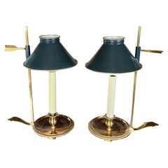 Pair of Contemporary Brass Chamberstick Lamps with Adjustable Metal Shades