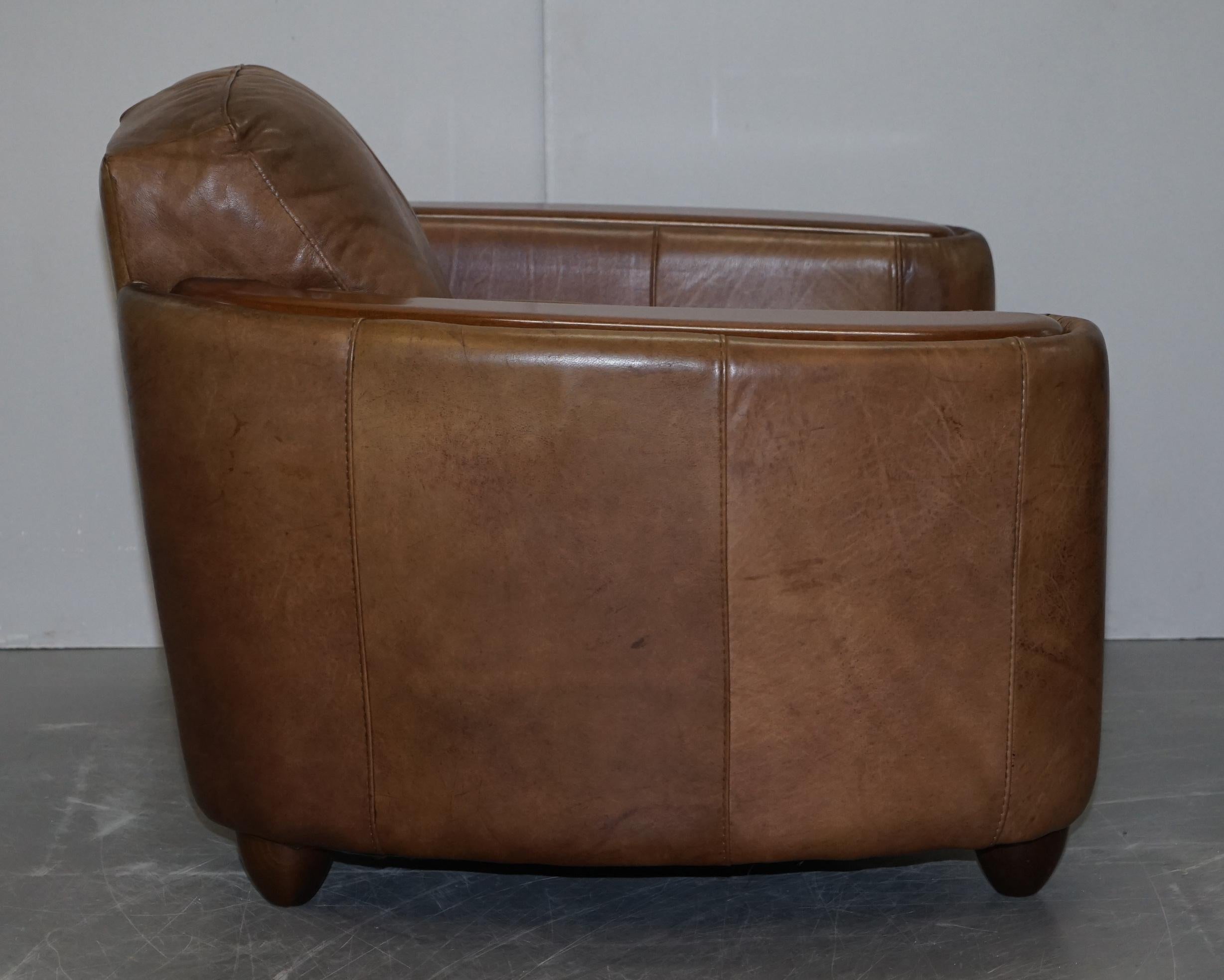 Pair of Contemporary Brown Leather Art Deco Style Club Armchairs Part of Suite 2