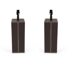 Paire de lampes de table contemporaines en cuir brun