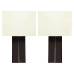 Pair of Contemporary Brown Leather Table Lamps
