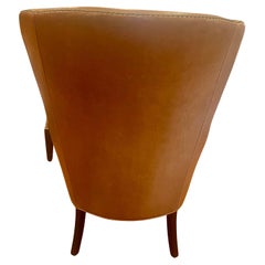 Pair of Contemporary Caramel Leather Wingback Armchairs by Williams Sonoma