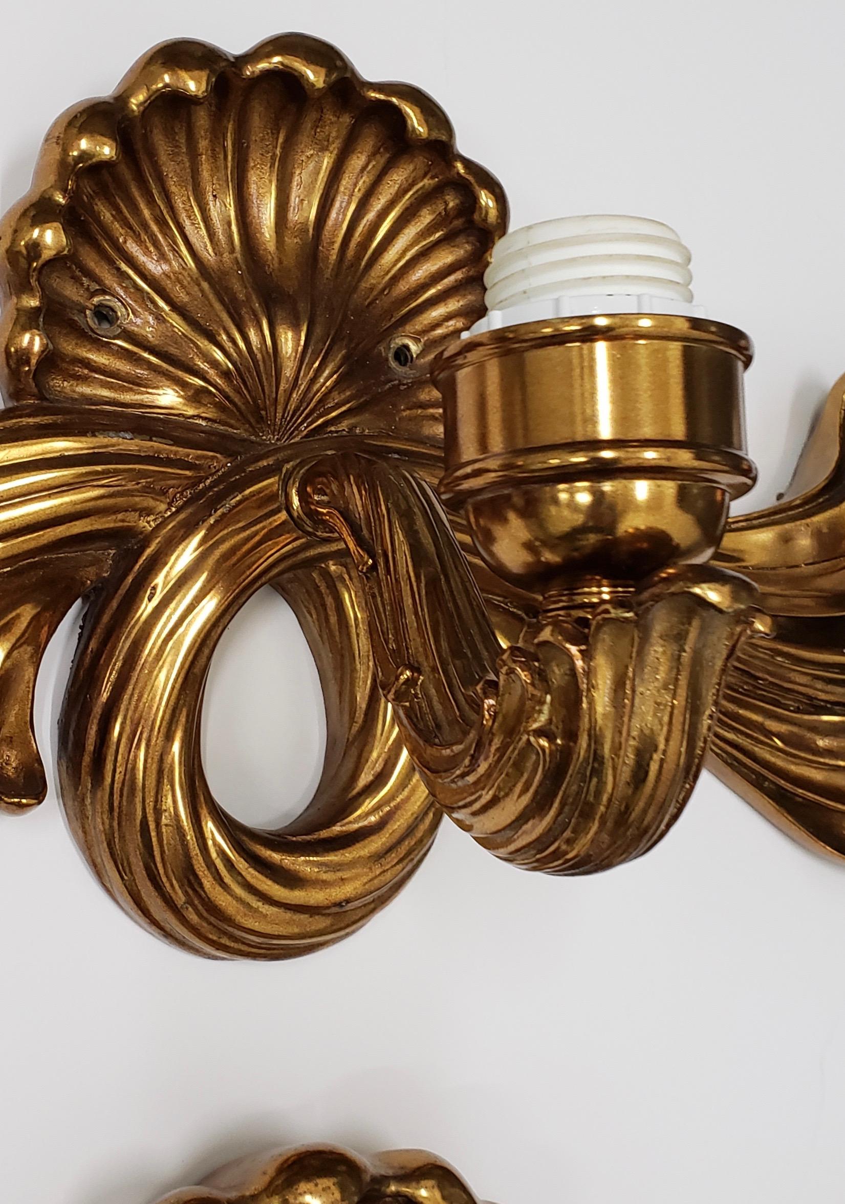 Pair of Contemporary Cast Bronze and Gilded Wall Sconces In Good Condition For Sale In San Francisco, CA