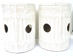 21st Century Pair Of Ceramic Glaze Faux Bamboo Garden Stools