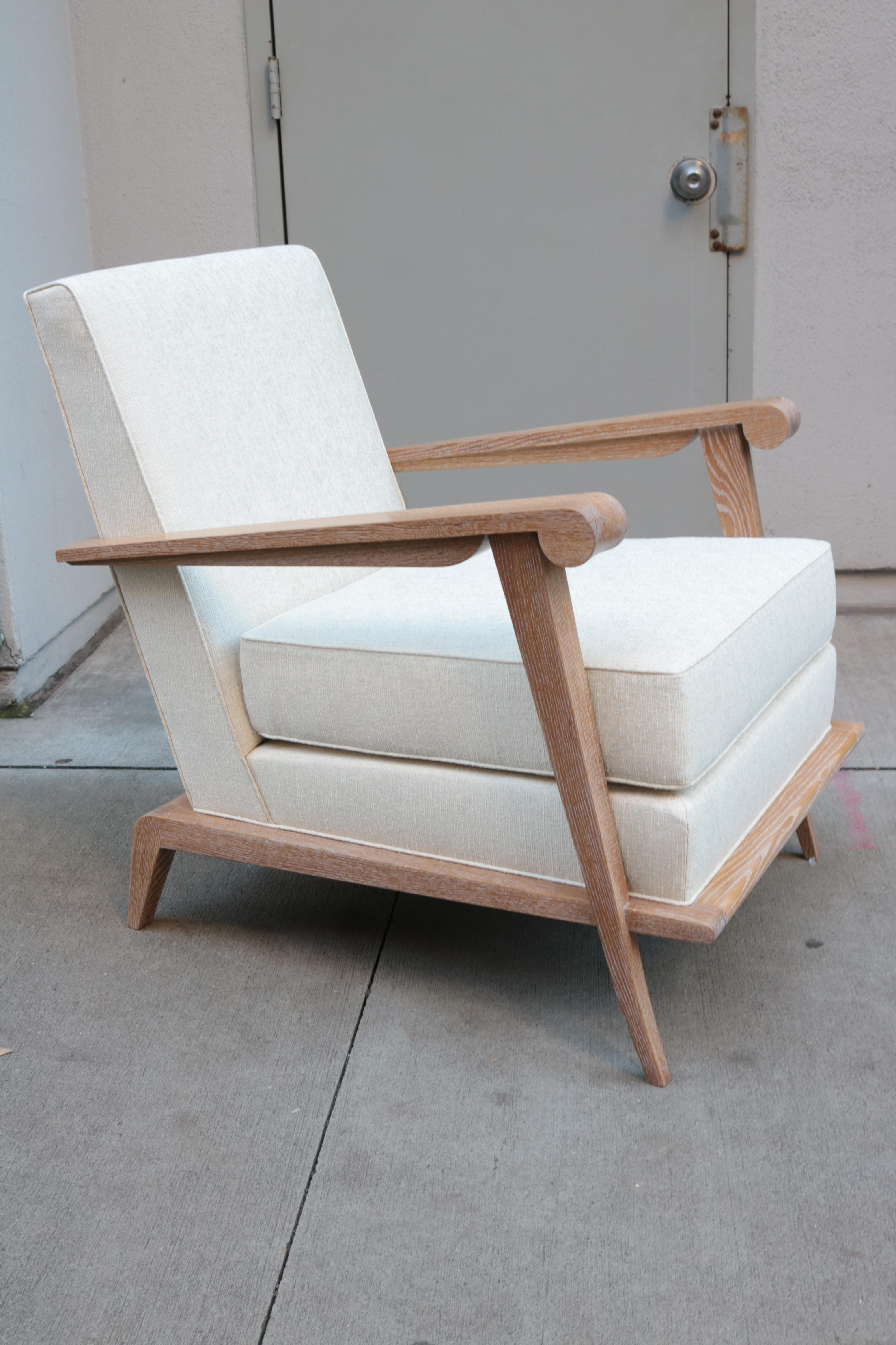 Modern Pair of Contemporary Cerused Oak Armchairs