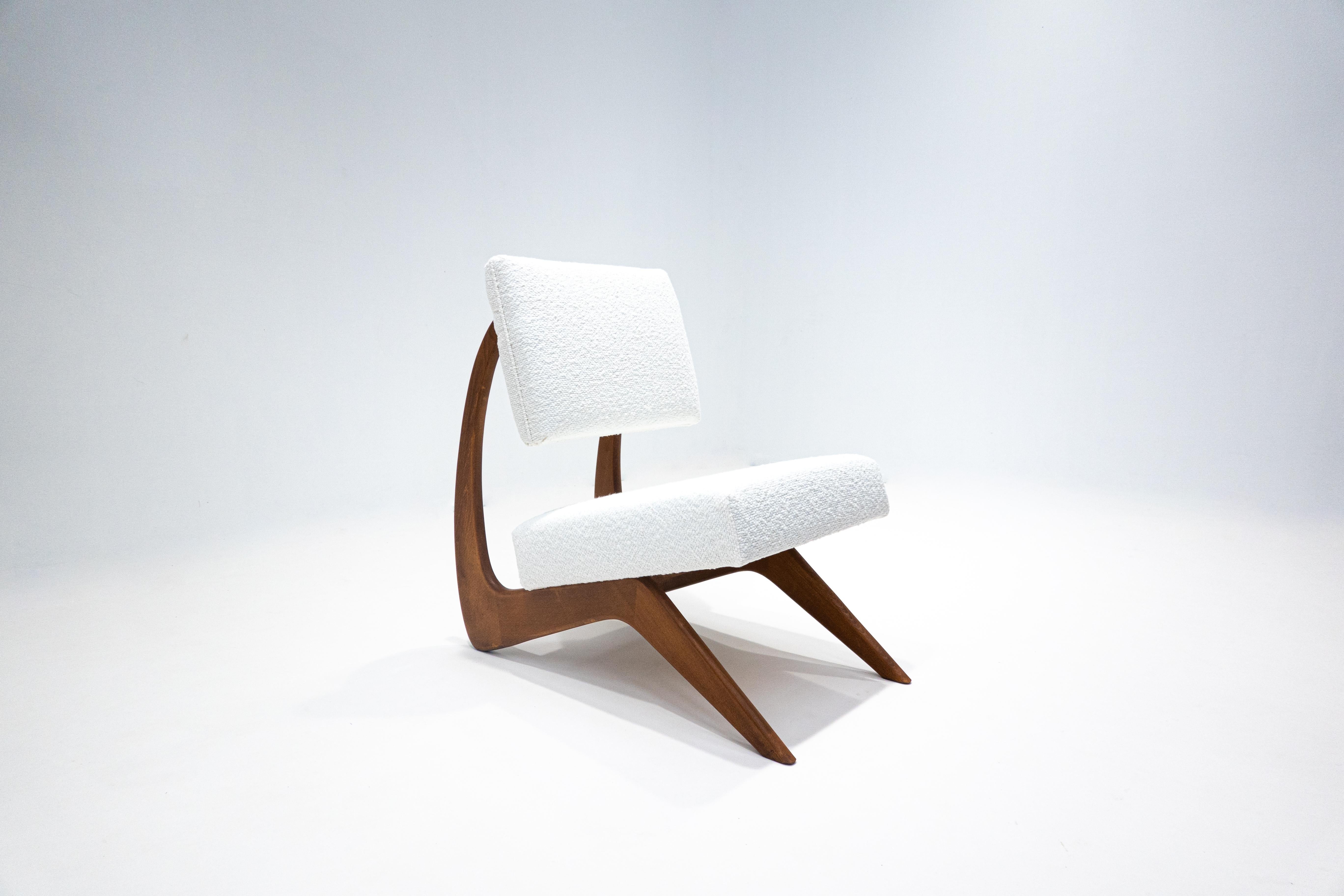 Fabric Pair of Contemporary Chairs, White Bouclette and Wood, Italy For Sale