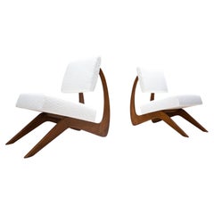 Pair of Contemporary Chairs, White Bouclette and Wood, Italy